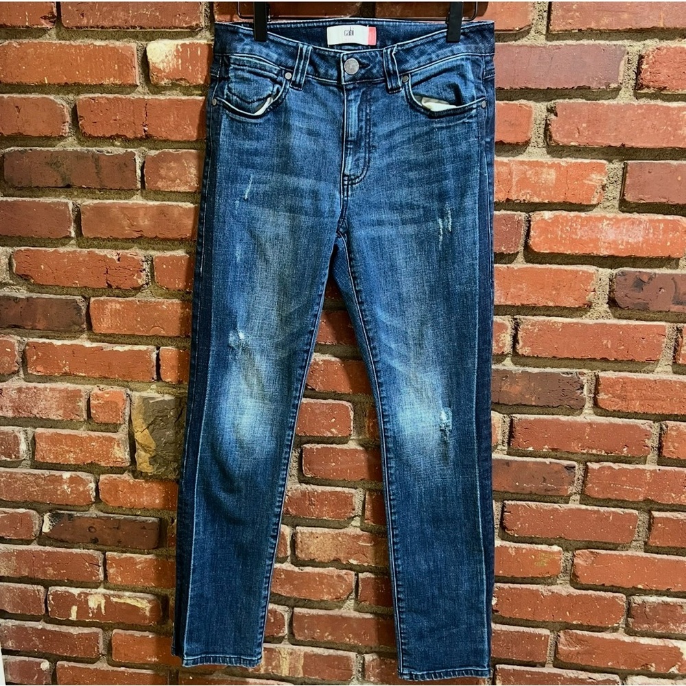 CAbi Womens Jeans Tuxedo High Rise Straight Leg Stretch Denim Blue Size 6-FLAWED